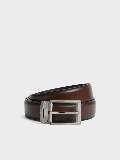 Ceinture ajustable en cuir lisse marron - 1 - Father & Sons   - 7 