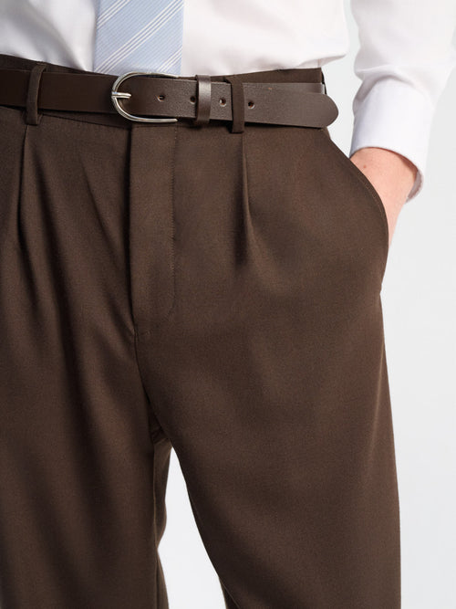 Ceinture ajustable en cuir lisse marron - Father & Sons   - 3 