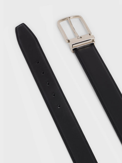 Ceinture ajustable en cuir lisse noir - 2 - Father & Sons   - 8 