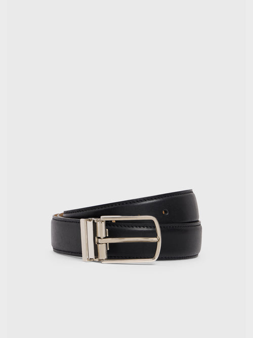 Ceinture ajustable en cuir lisse noir - 1 - Father & Sons   - 8 