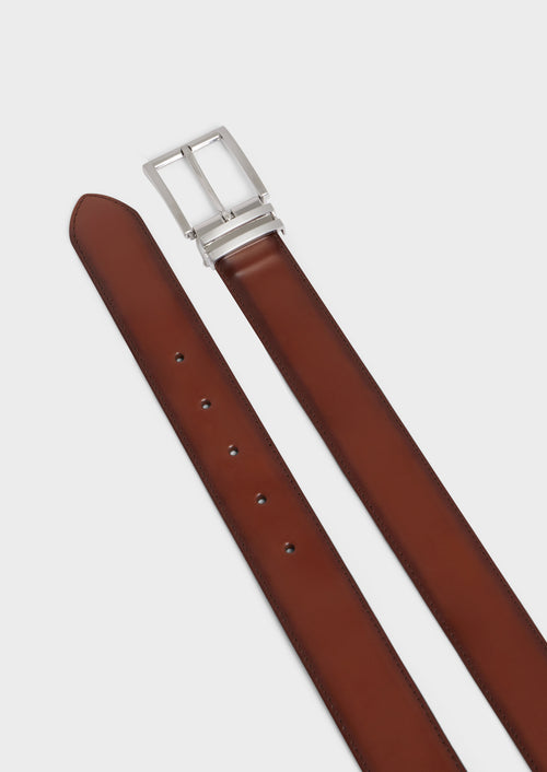 Ceinture ajustable en cuir lisse cognac - 2 - Father & Sons   - 7 