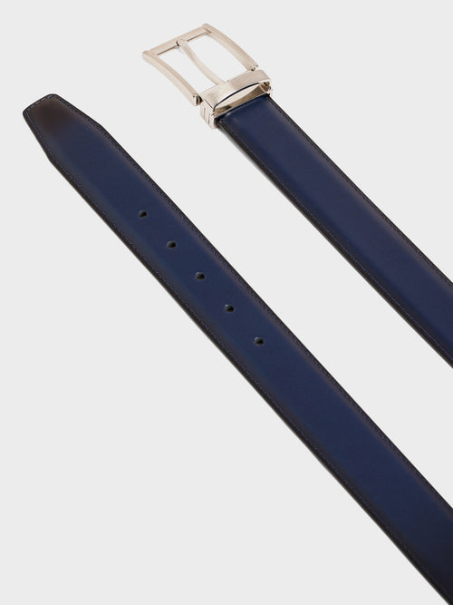 Ceinture ajustable en cuir lisse bleu marine - 2 - Father & Sons   - 14 