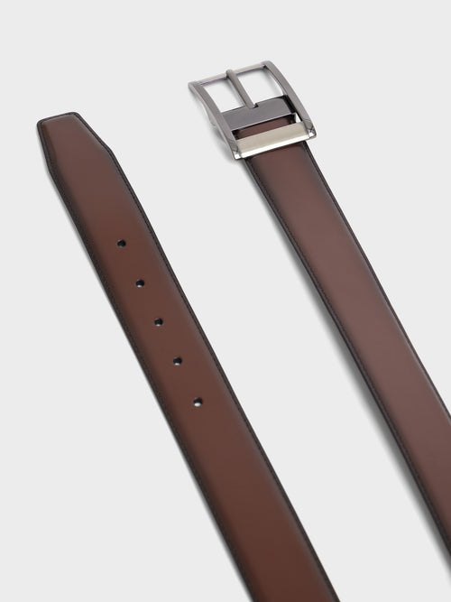 Ceinture ajustable et réversible en cuir lisse marron - 2 - Father & Sons   - 7 
