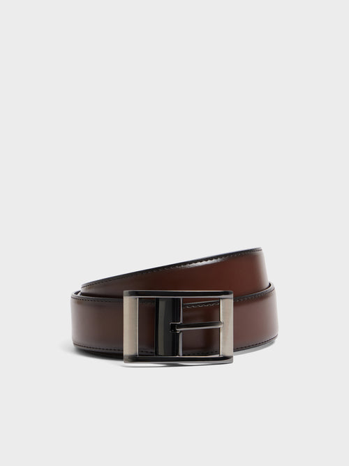 Ceinture ajustable et réversible en cuir lisse marron - 1 - Father & Sons   - 7 