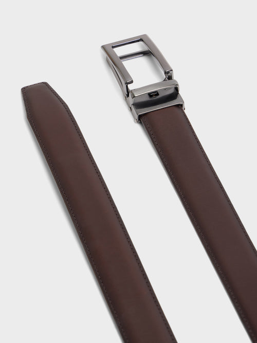 Ceinture ajustable en cuir lisse marron - 2 - Father & Sons   - 15 