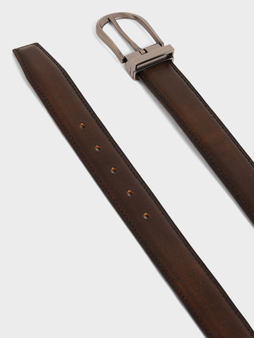 Ceinture ajustable en cuir lisse marron - 2 - Father & Sons   - 18 