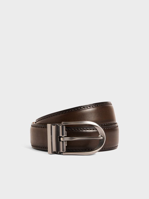 Ceinture ajustable en cuir lisse marron - 1 - Father & Sons   - 18 