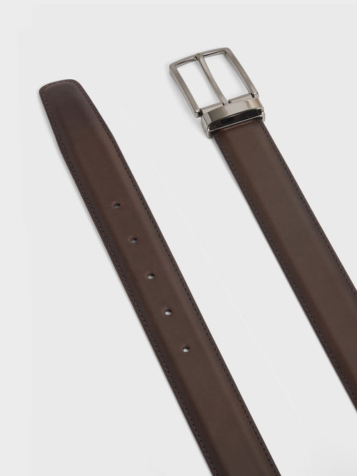 Ceinture ajustable en cuir lisse marron - Father & Sons   - 2 