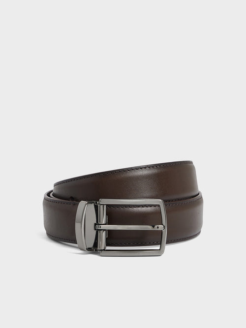 Ceinture ajustable en cuir lisse marron - Father & Sons   - 1 