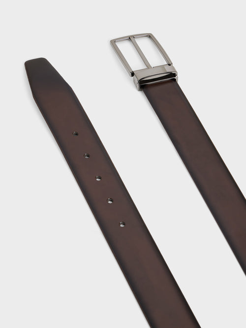 Ceinture ajustable en cuir lisse marron foncé - Father & Sons   - 2 