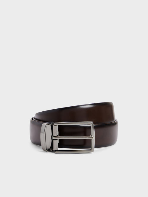 Ceinture ajustable en cuir lisse marron foncé - Father & Sons   - 1 
