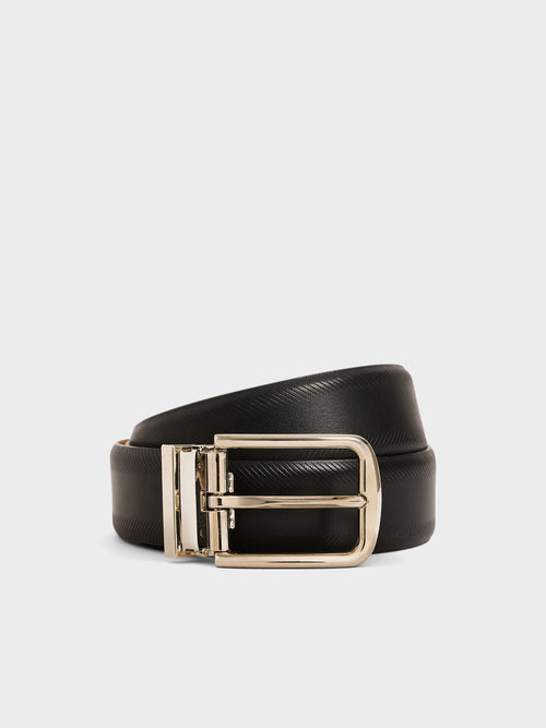 Ceinture ajustable en cuir lisse noir - 1 - Father & Sons   - 19 