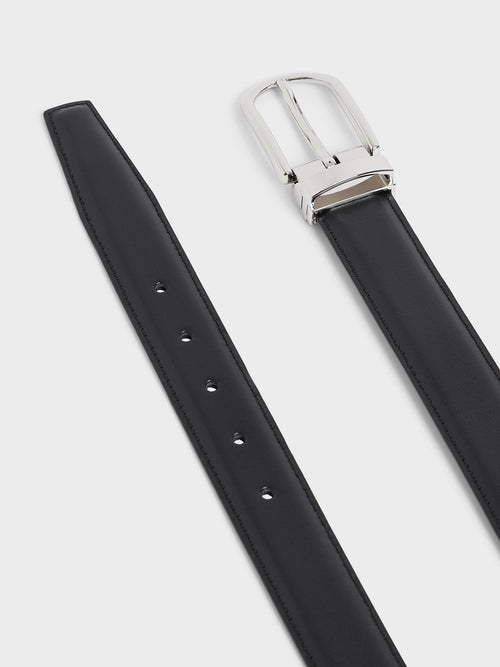 Ceinture ajustable en cuir lisse noir - 2 - Father & Sons   - 1 