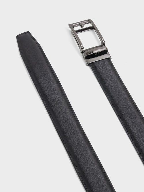 Ceinture ajustable en cuir grainé noir - Father & Sons   - 2 