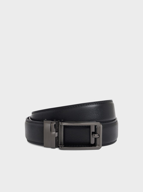 Ceinture ajustable en cuir grainé noir - Father & Sons   - 1 