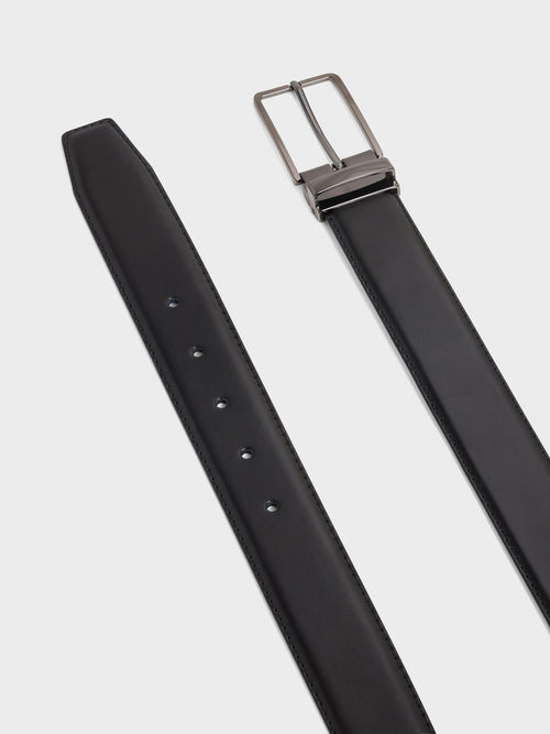 Ceinture ajustable en cuir lisse noir - Father & Sons   - 2 