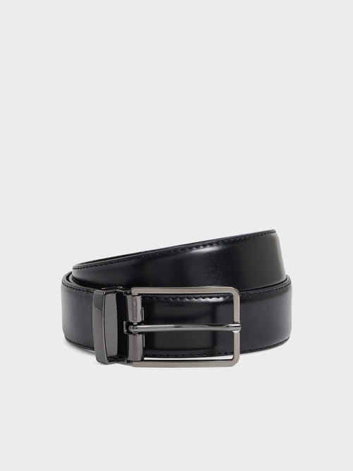 Ceinture ajustable en cuir lisse noir - Father & Sons   - 1 