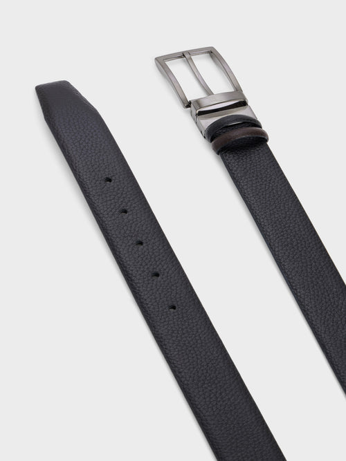 Ceinture ajustable et réversible en cuir grainé noir - Father & Sons   - 2 