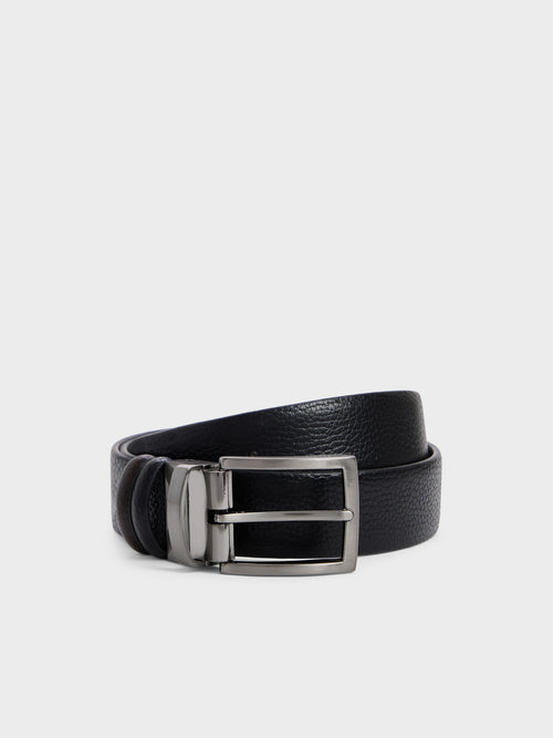 Ceinture ajustable et réversible en cuir grainé noir - Father & Sons   - 1 