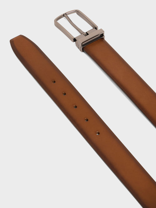 Ceinture ajustable en cuir lisse marron - 2 - Father & Sons   - 16 