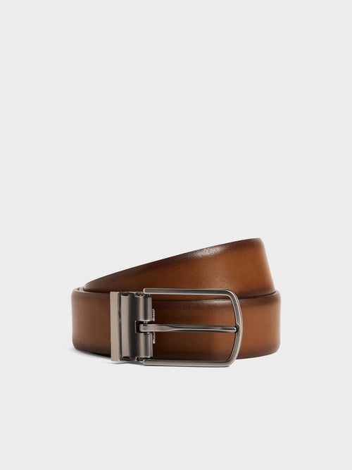 Ceinture ajustable en cuir lisse marron - Father & Sons   -  