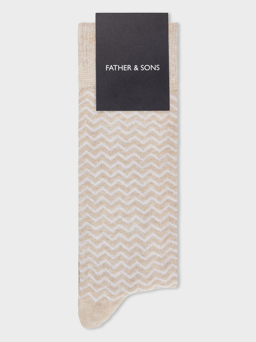 Chaussettes en coton bio mélangé beige à motif - Father & Sons   - 1 