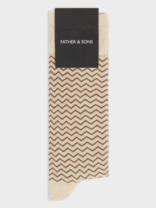 Chaussettes en coton bio mélangé beige à motif - Father & Sons   - 1 