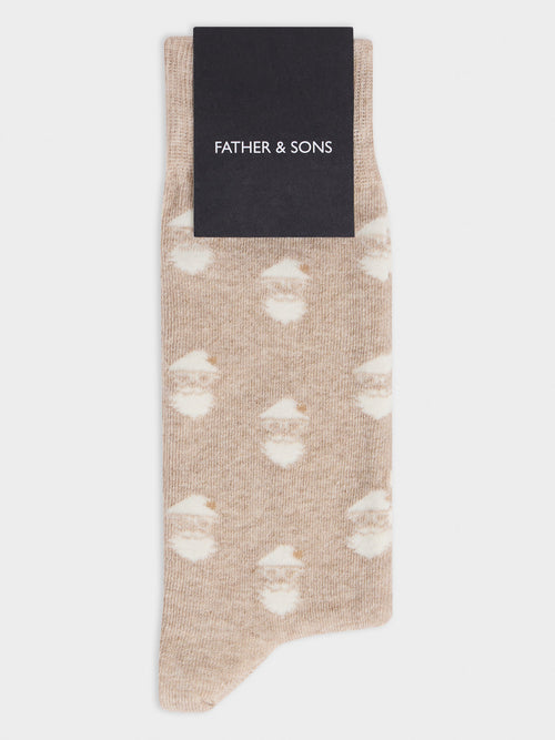 Chaussettes en coton bio mélangé beige à motif - 1 - Father & Sons   - 17 