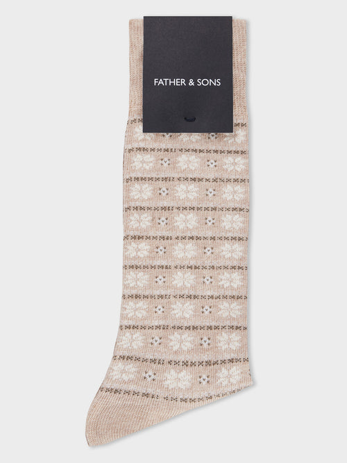 Chaussettes en coton bio mélangé beige à motif - Father & Sons   - 1 