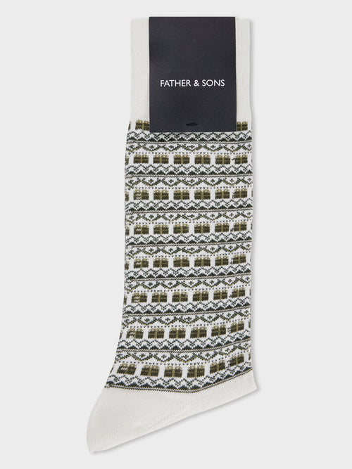 Chaussettes en coton bio mélangé écru à motif - Father & Sons   - 1 