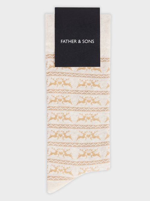 Chaussettes en coton bio mélangé beige à motif - 1 - Father & Sons   - 15 