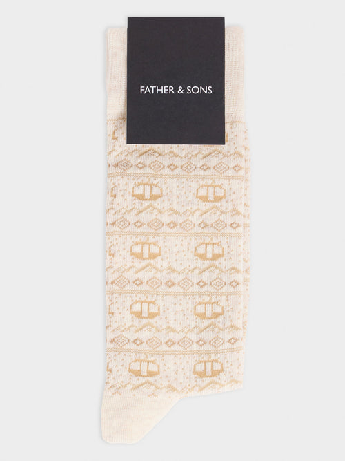 Chaussettes en coton bio mélangé beige à motif - 1 - Father & Sons   - 16 