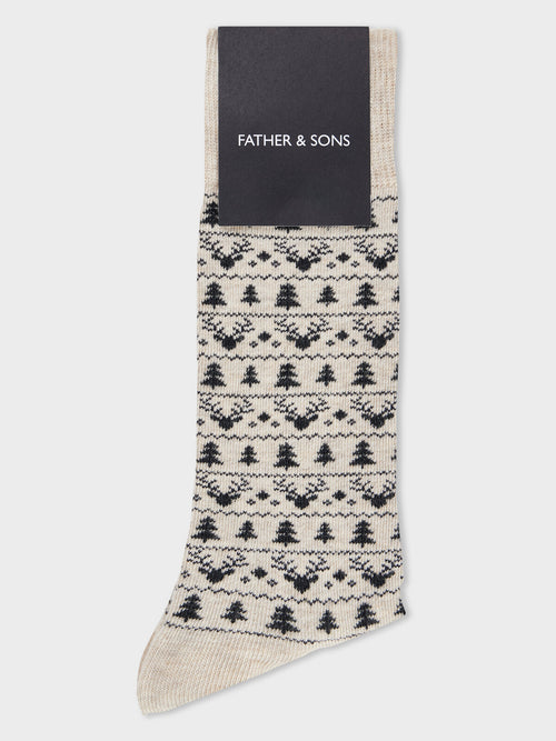 Chaussettes en coton bio mélangé écru à motif - Father & Sons   - 1 