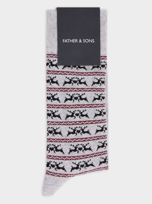 Chaussettes en coton bio mélangé gris à motif - 1 - Father & Sons   - 7 