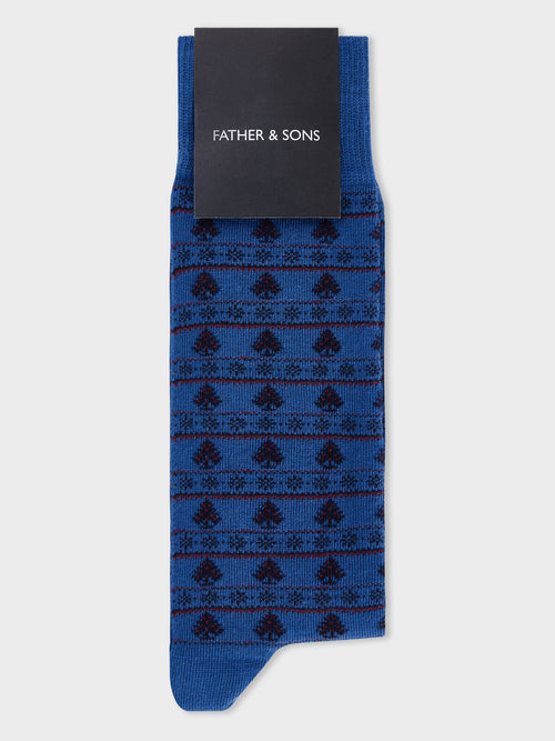 Chaussettes en coton bio mélangé bleu jeans à motif - Father & Sons   - 1 