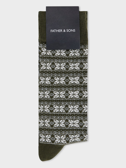 Chaussettes en coton bio mélangé kaki à motif - Father & Sons   - 1 