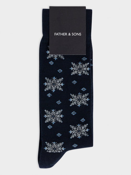 Chaussettes en coton bio mélangé bleu marine à motif - 1 - Father & Sons   - 11 