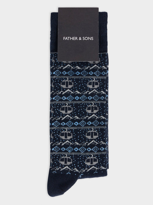 Chaussettes en coton bio mélangé bleu marine à motif - 1 - Father & Sons   - 13 