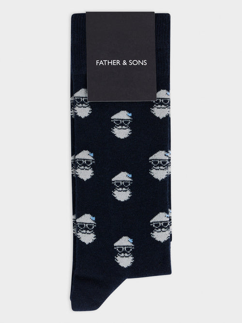 Chaussettes en coton bio mélangé bleu marine à motif - 1 - Father & Sons   - 15 