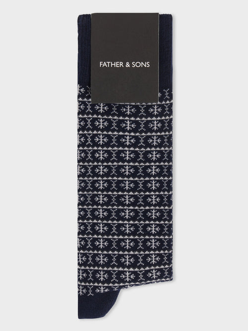 Chaussettes en coton bio mélangé bleu marine à motif - Father & Sons   - 1 