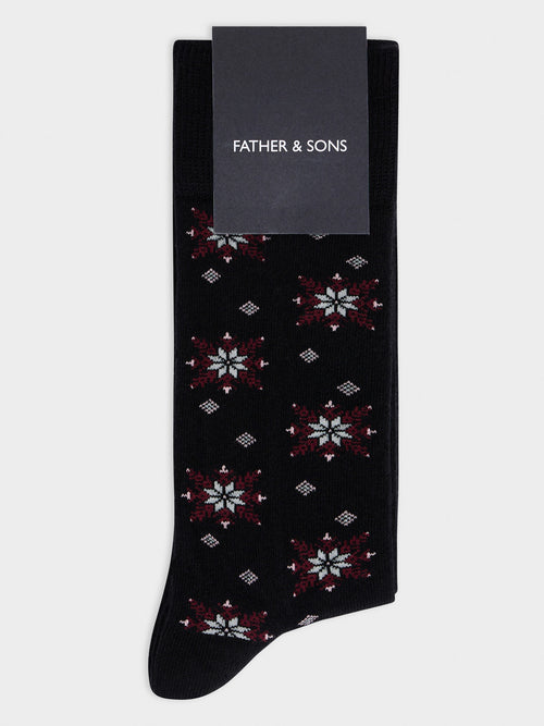 Chaussettes en coton bio mélangé noir à motif - 1 - Father & Sons   - 17 