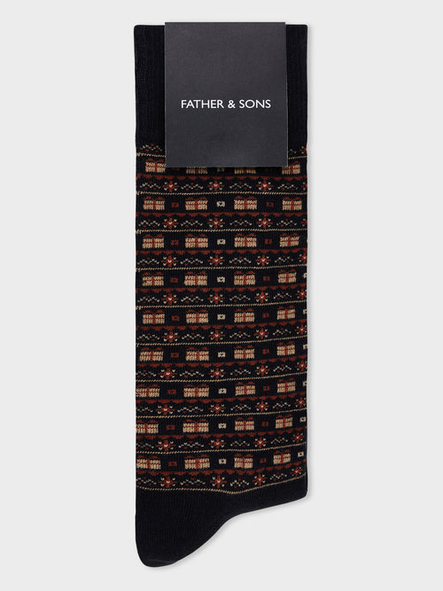 Chaussettes en coton bio mélangé noir à motif - Father & Sons   - 1 