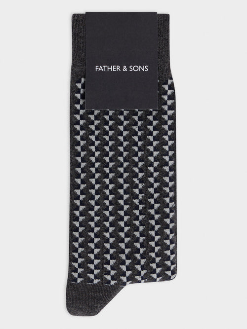 Chaussettes en coton bio mélangé anthracite à motif - 1 - Father & Sons   - 11 