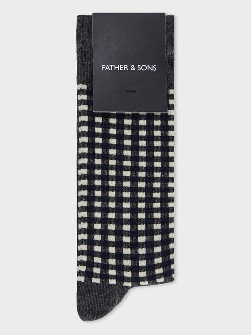 Chaussettes en coton bio mélangé anthracite à carreaux - Father & Sons   - 1 