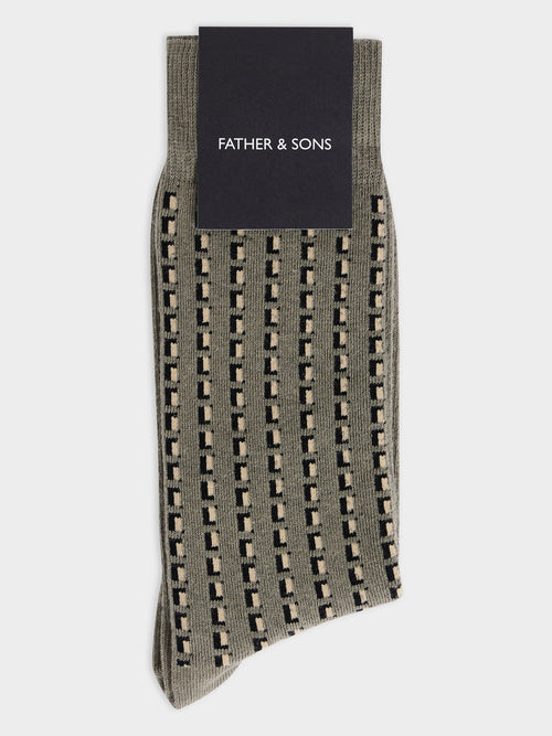 Chaussettes en coton bio mélangé vert à motif - 1 - Father & Sons   - 7 