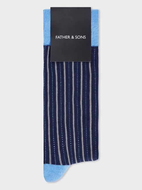 Chaussettes en coton bio mélangé bleu azur à rayures - Father & Sons   - 1 