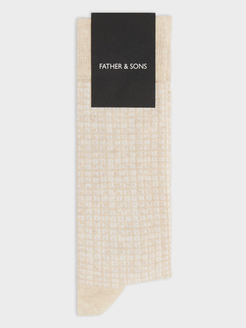 Chaussettes en coton bio mélangé beige à motif - Father & Sons   - 1 