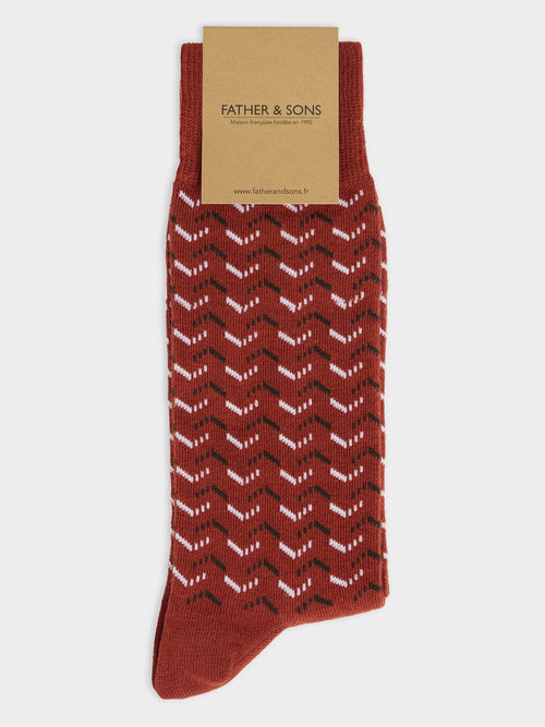 Chaussettes en coton bio mélangé rouge à motif - 1 - Father & Sons   - 19 