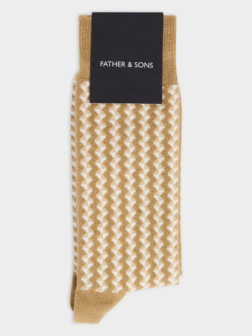 Chaussettes en coton bio mélangé camel à motif écru - 1 - Father & Sons   - 18 