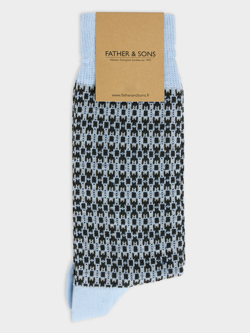 Chaussettes en coton bio mélangé bleu à motif kaki - 1 - Father & Sons   - 4 